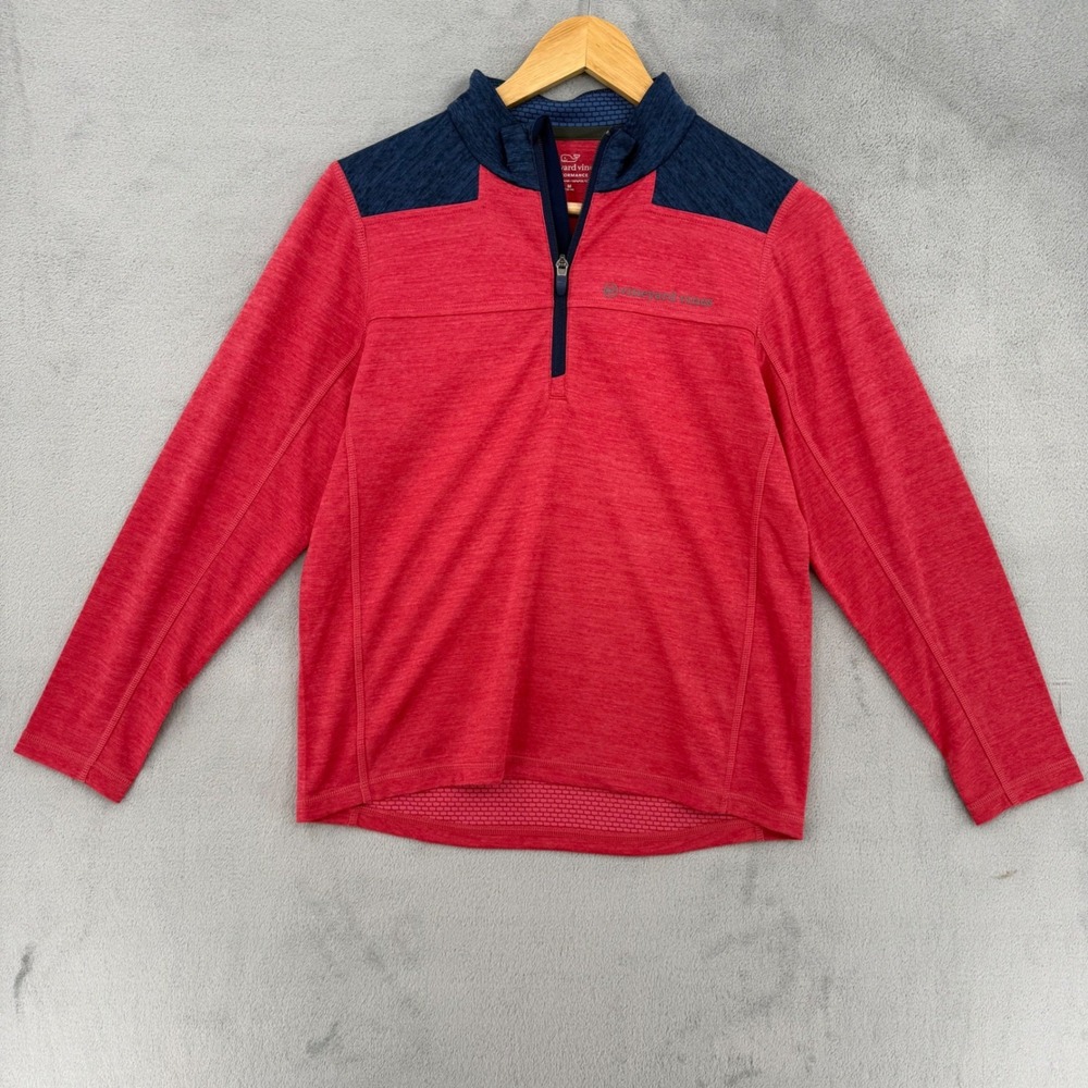 Vineyard Vines Performance Pullover Kids Medium 12-14 Red Quarter Zip Sport